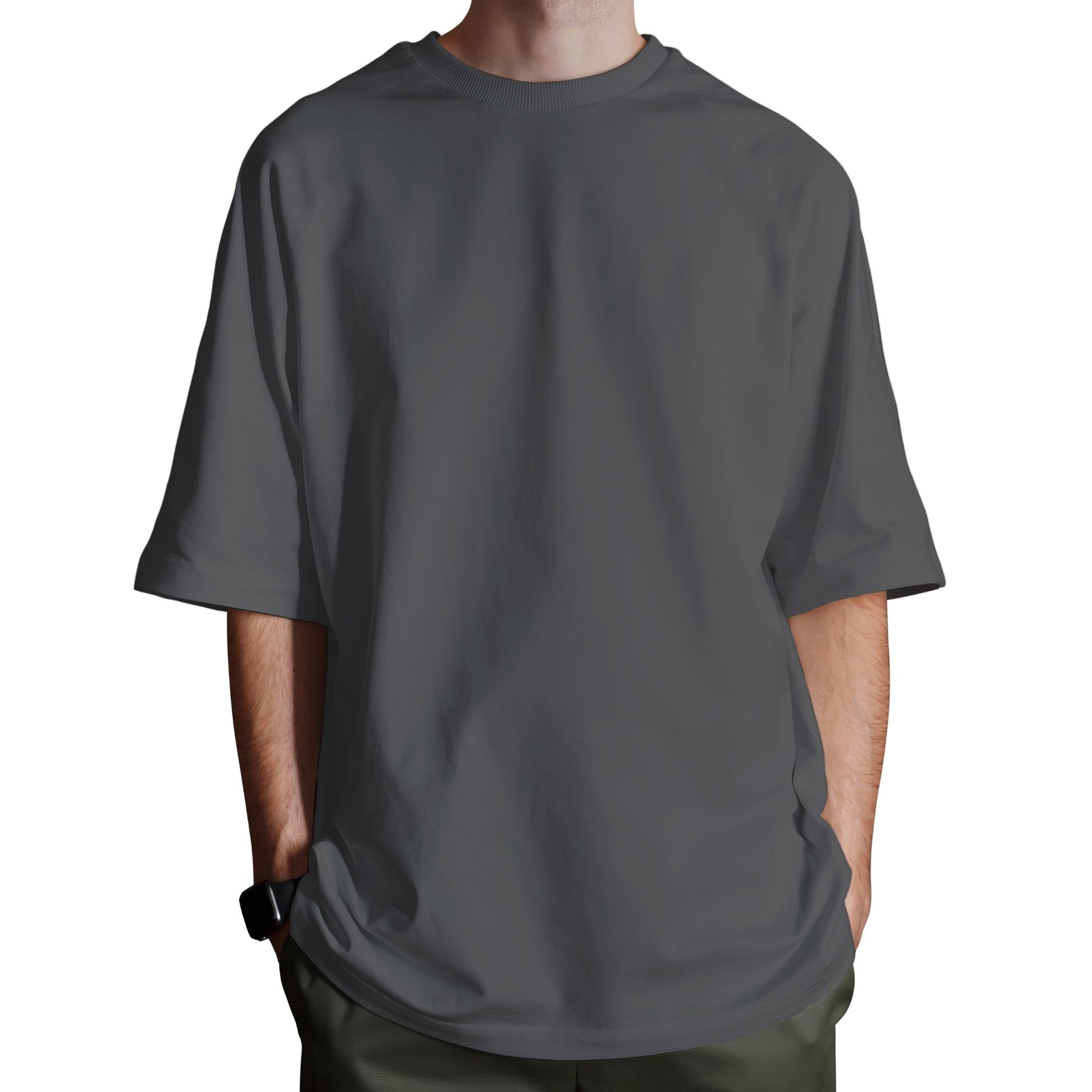 Plain Dark Grey Oversized T-Shirt - Main Image
