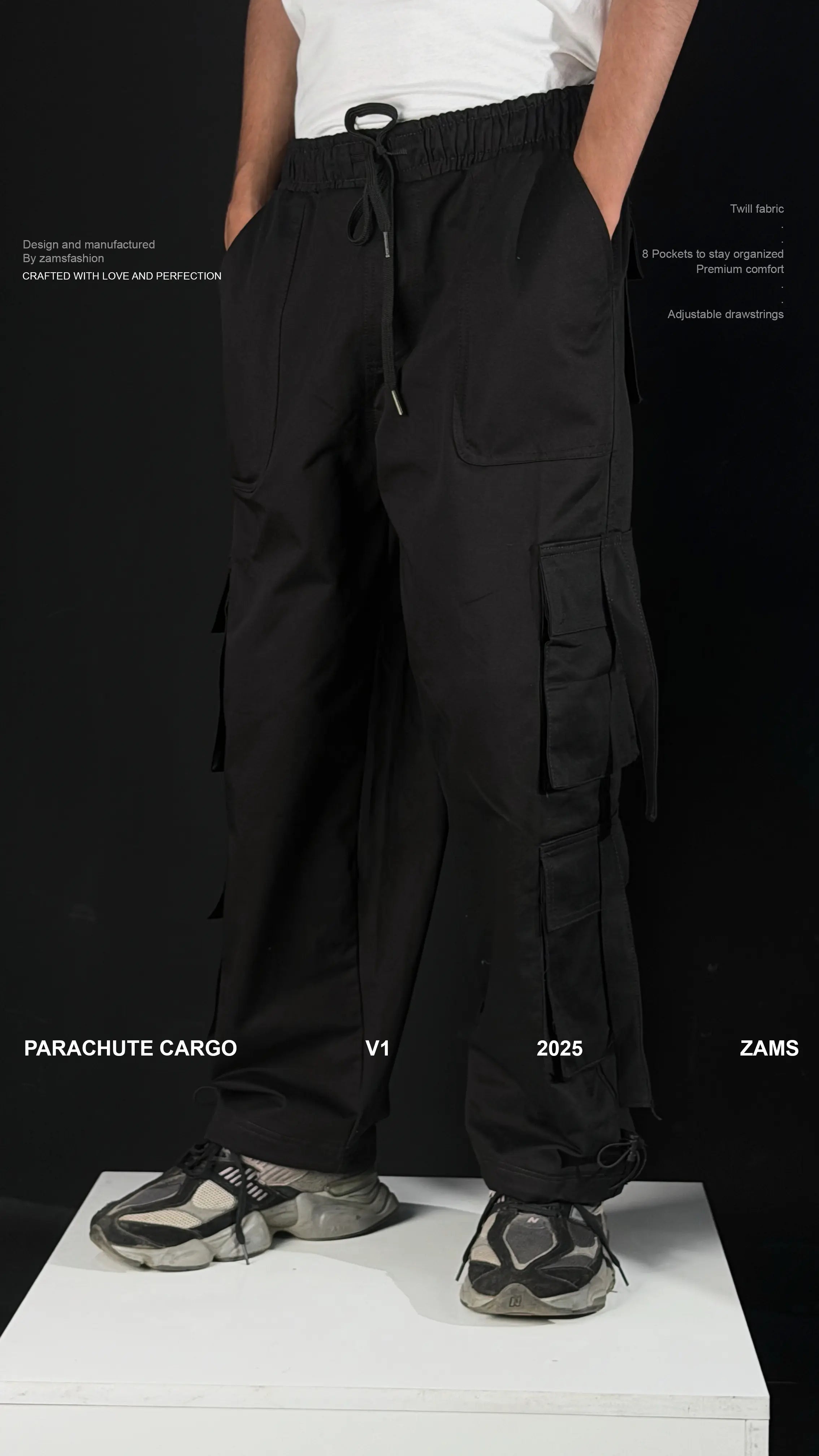 Stylish Black Cargo Pants with 8 Pockets – ZAMS
